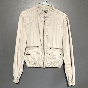 Ann Taylor Women Bomber Jacket Beige Size XL Casual Windbreaker Spring Pockets